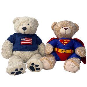 Build-A-Bear Lot Of 2 Teddy Bears Ralph Lauren USA Sweater & Superman Outfit